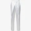 Wrap-over Structured-waist Straight-leg High-rise Stretch-satin Trousers