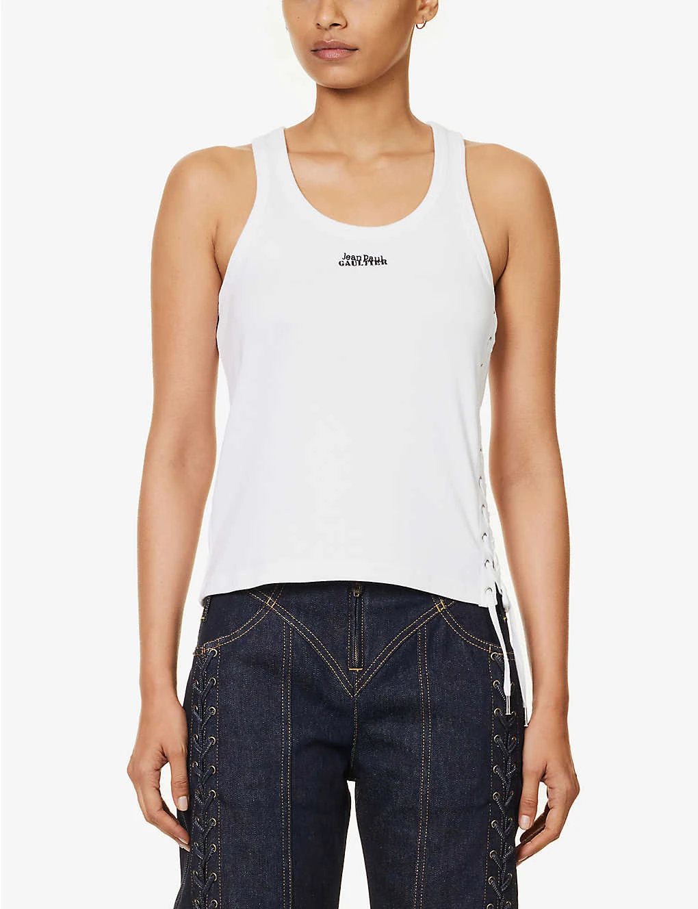 Jean Paul Gaultier Flower Lace-up Cotton-jersey Top - Image 3