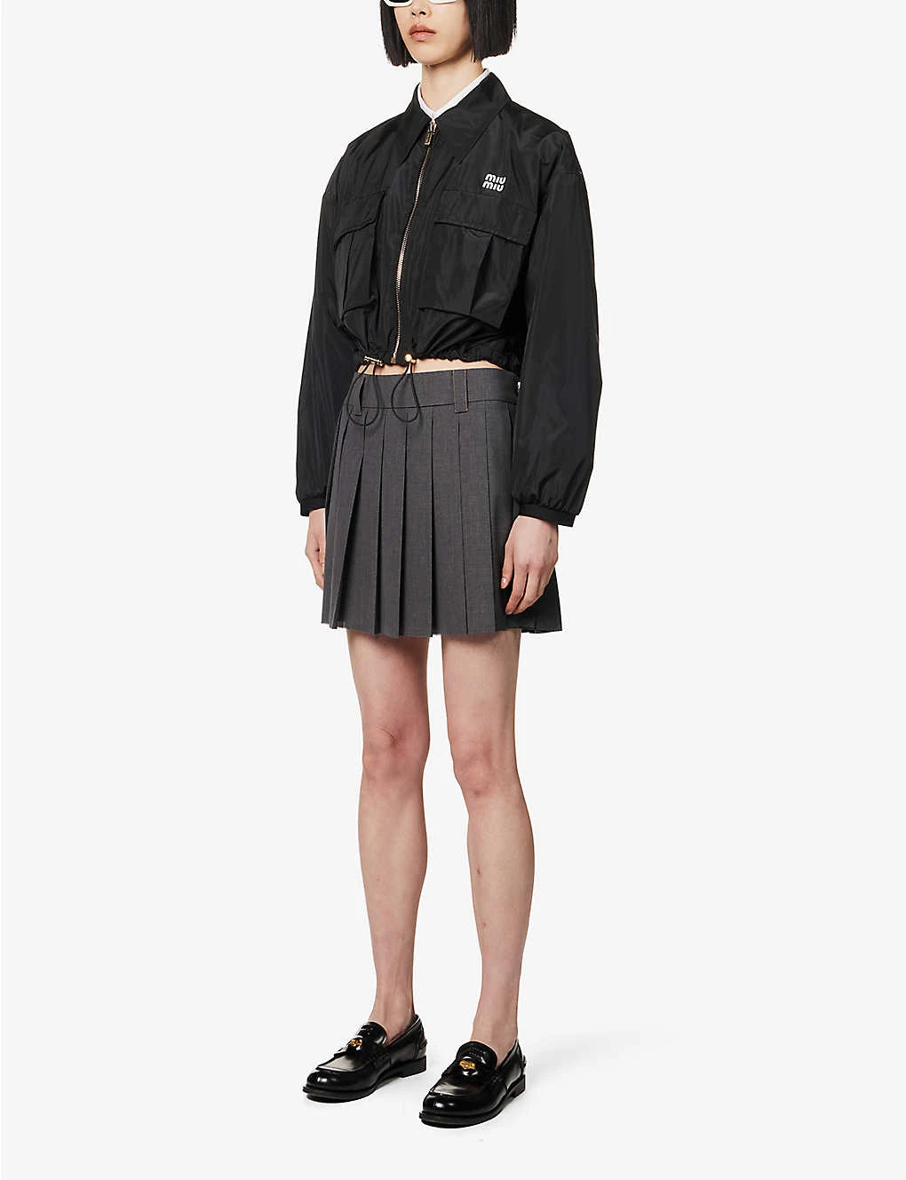 Miu Miu Brand-embroidered Drawstring-hem Recycled Polyester And Silk-blend Jacket - Image 2