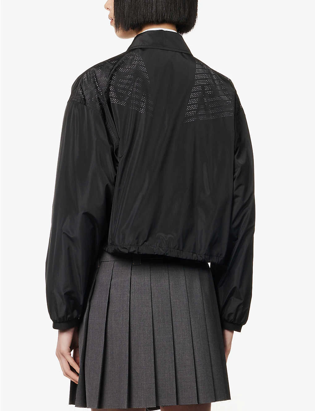 Miu Miu Brand-embroidered Drawstring-hem Recycled Polyester And Silk-blend Jacket - Image 4
