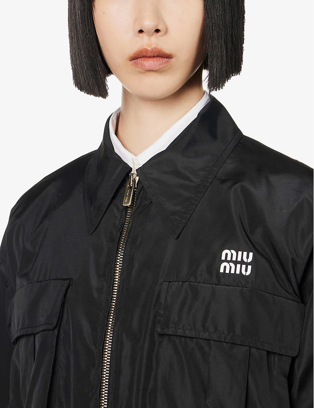 Miu Miu Brand-embroidered Drawstring-hem Recycled Polyester And Silk-blend Jacket - Image 5