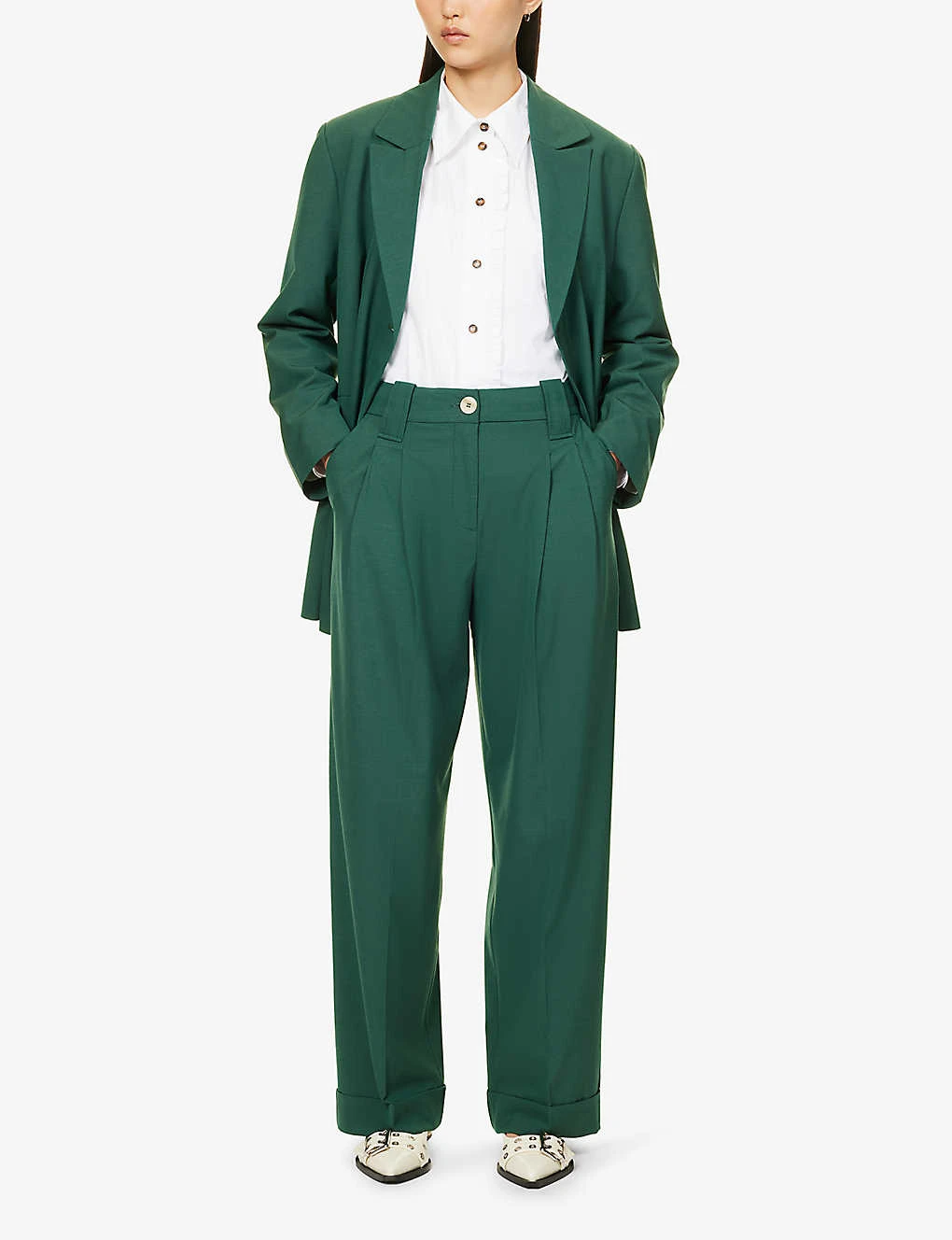 Ganni Drapey Relaxed-fit Straight-leg Mid-rise Recycled Polyester-blend Trousers - Image 2