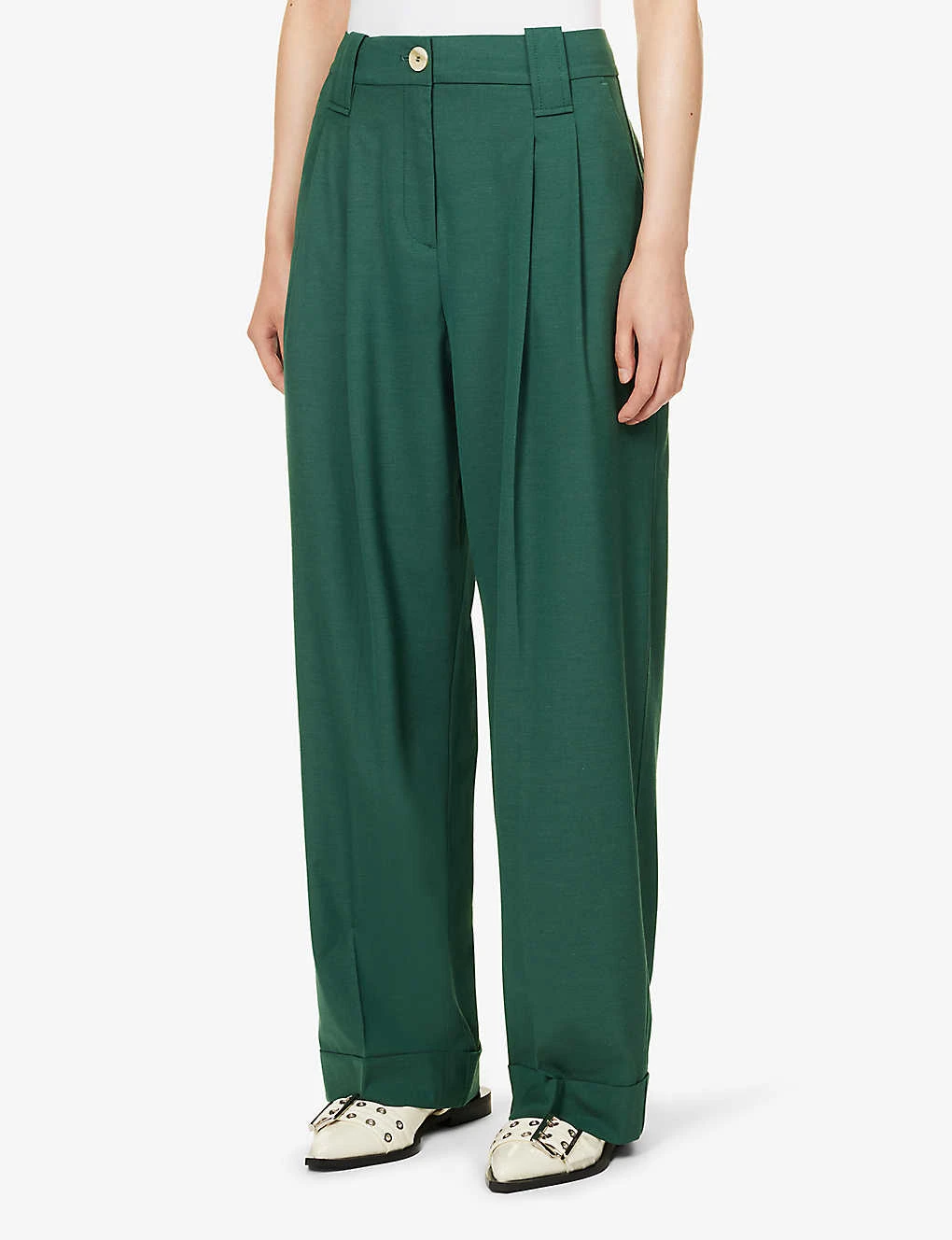 Ganni Drapey Relaxed-fit Straight-leg Mid-rise Recycled Polyester-blend Trousers - Image 3