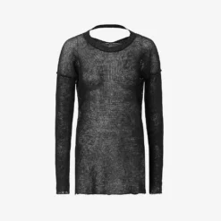 Semi-sheer Exposed-seams Linen Knitted Top