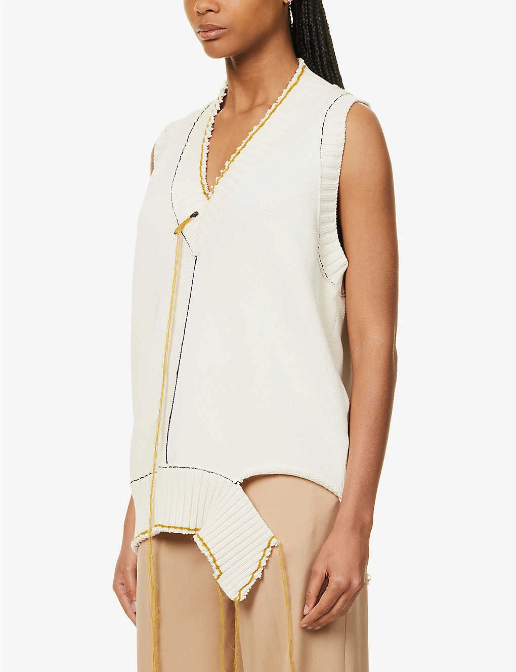 V-neck Relaxed-fit Cotton-blend Knitted Vest - Image 3