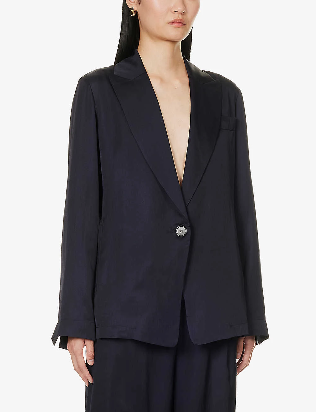 Vince Single-breasted Peak-lapel Cotton And Silk-blend Blazer - Image 3