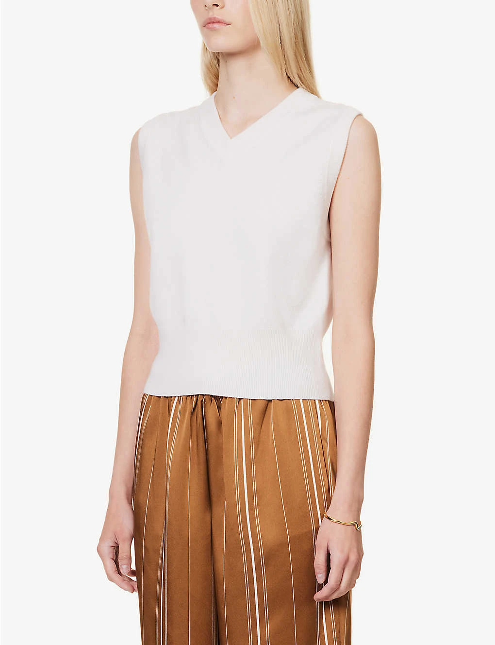 Vince Shrunken V-neck Stretch-wool Blend Vest - Image 3