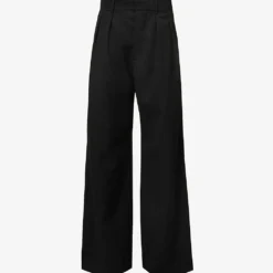 Structured-waist Pleated Wide-leg Low-rise Wool Trousers