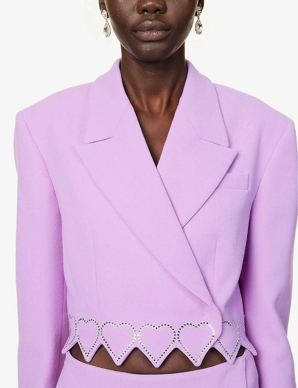 Heart Crystal-embellished Cropped Wool Blazer - Image 5