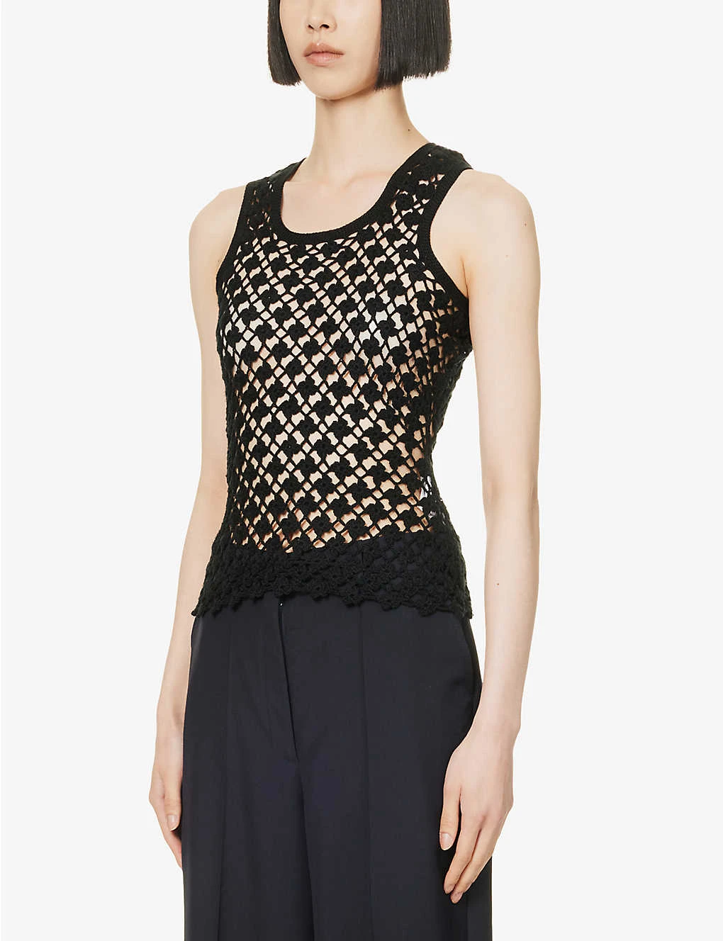 Scallop-trim Semi-sheer Knitted Top - Image 3