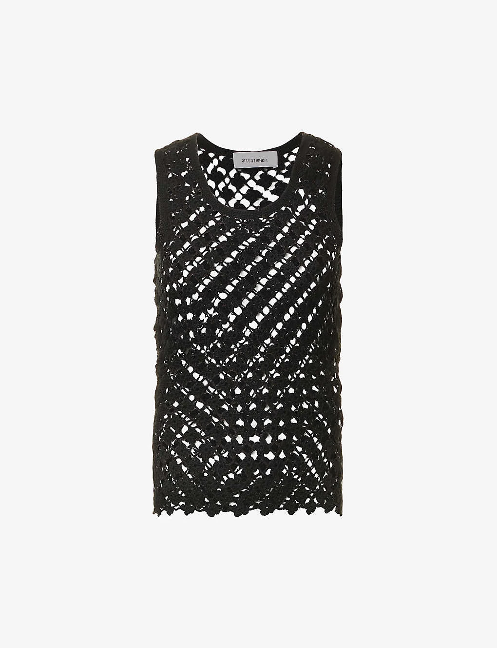 Scallop-trim Semi-sheer Knitted Top