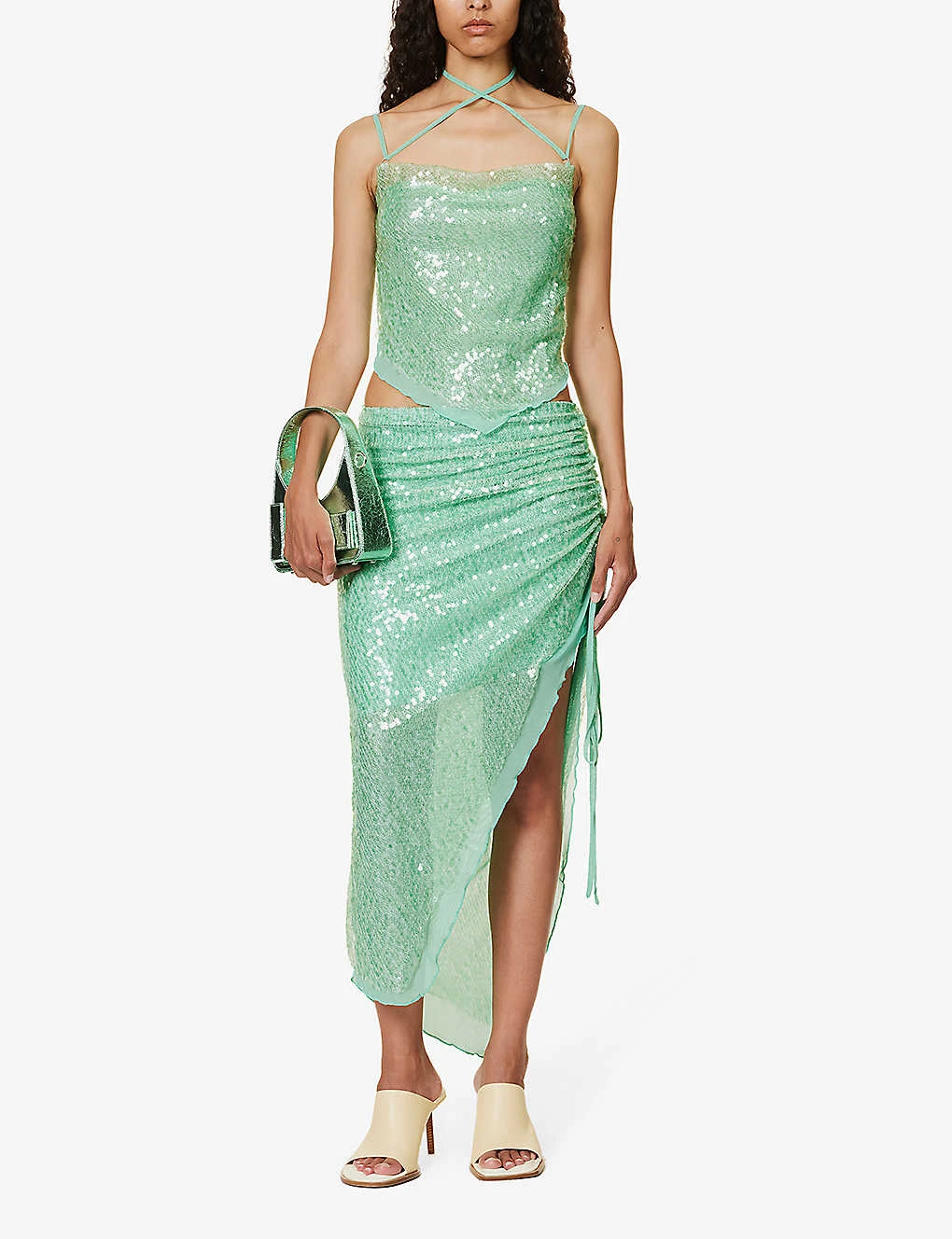 Splash Halterneck Sequin-embellished Slim-fit Woven Top - Image 2