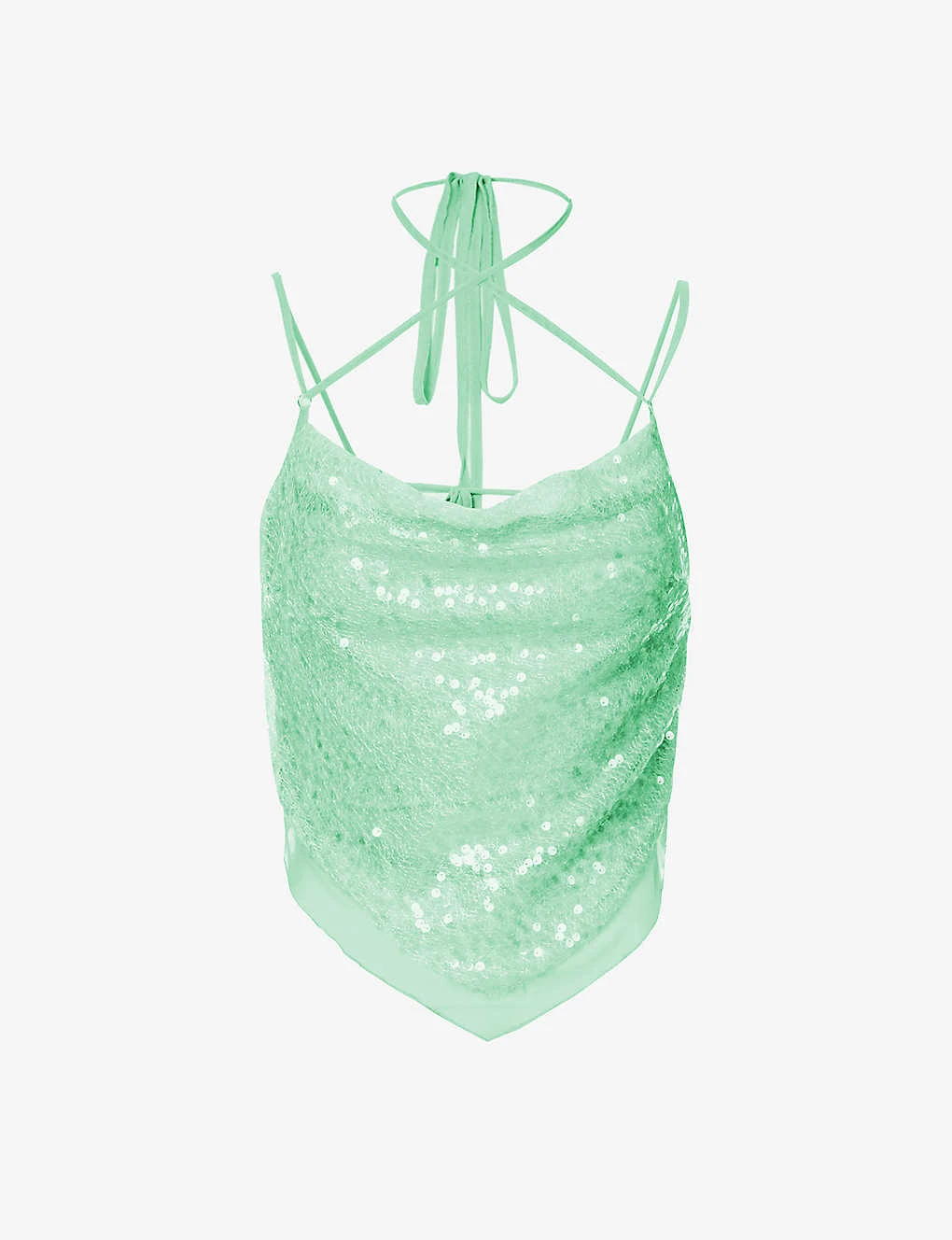 Splash Halterneck Sequin-embellished Slim-fit Woven Top