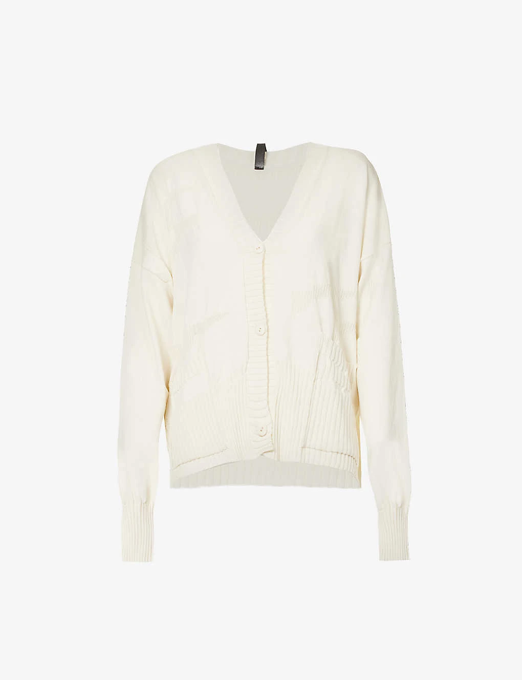 V-neck Patch-pocket Cotton Knitted Cardigan