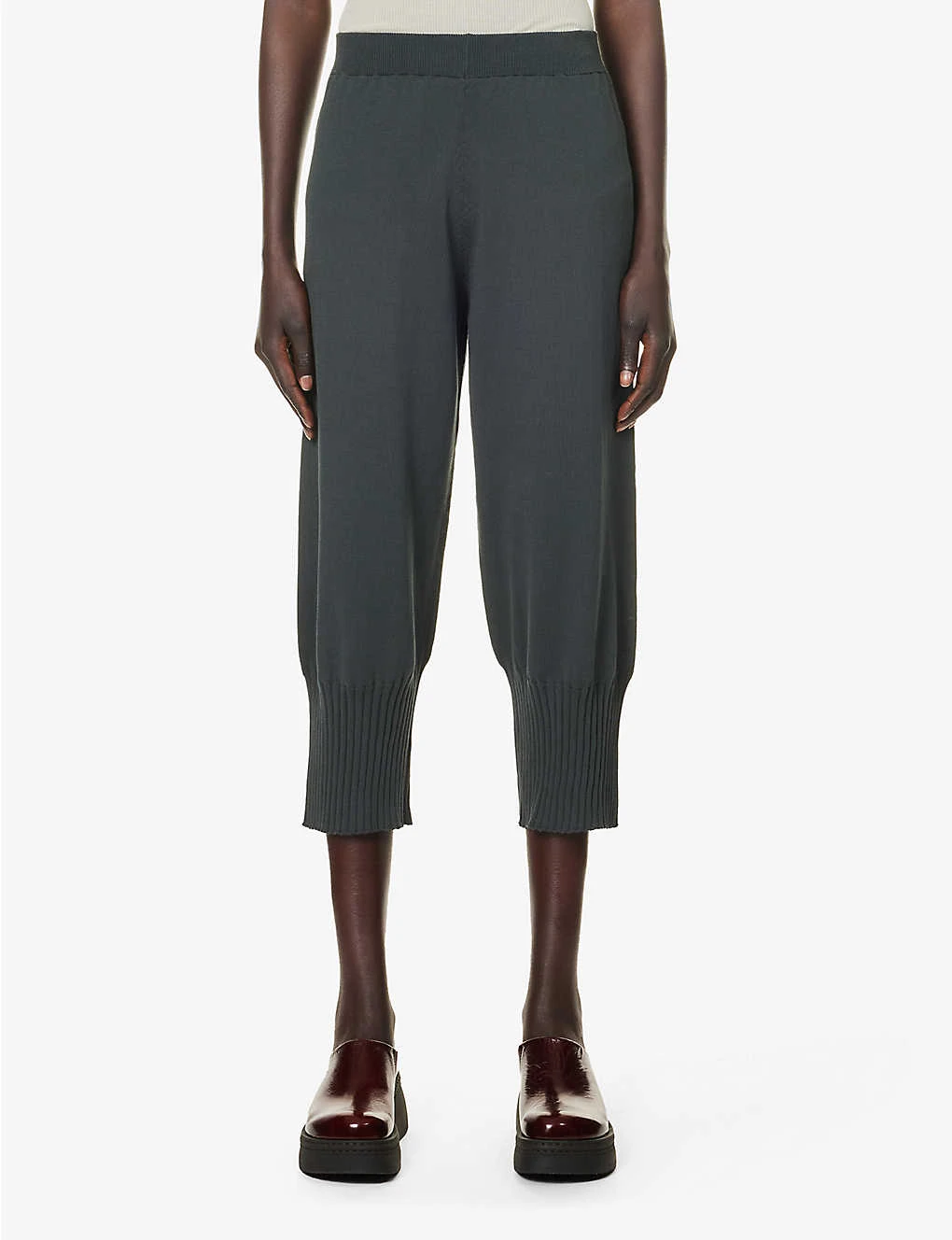 Mid-rise Tapered-leg Cotton Knitted Trousers - Image 3