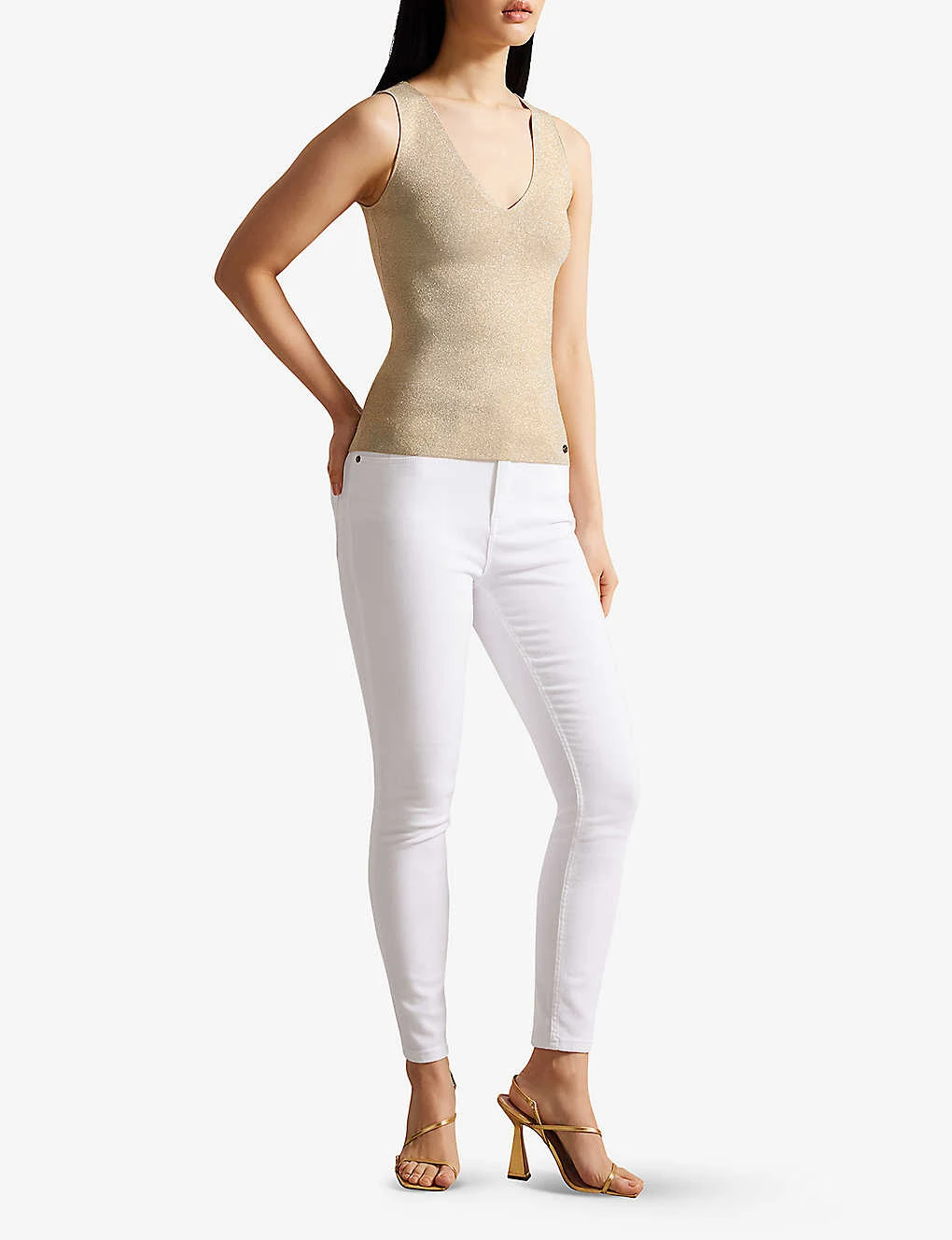 Ted Baker Metallic-thread Round-neck Stretch-knit Vest Top - Image 2