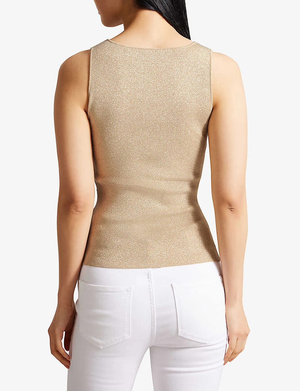 Ted Baker Metallic-thread Round-neck Stretch-knit Vest Top - Image 4