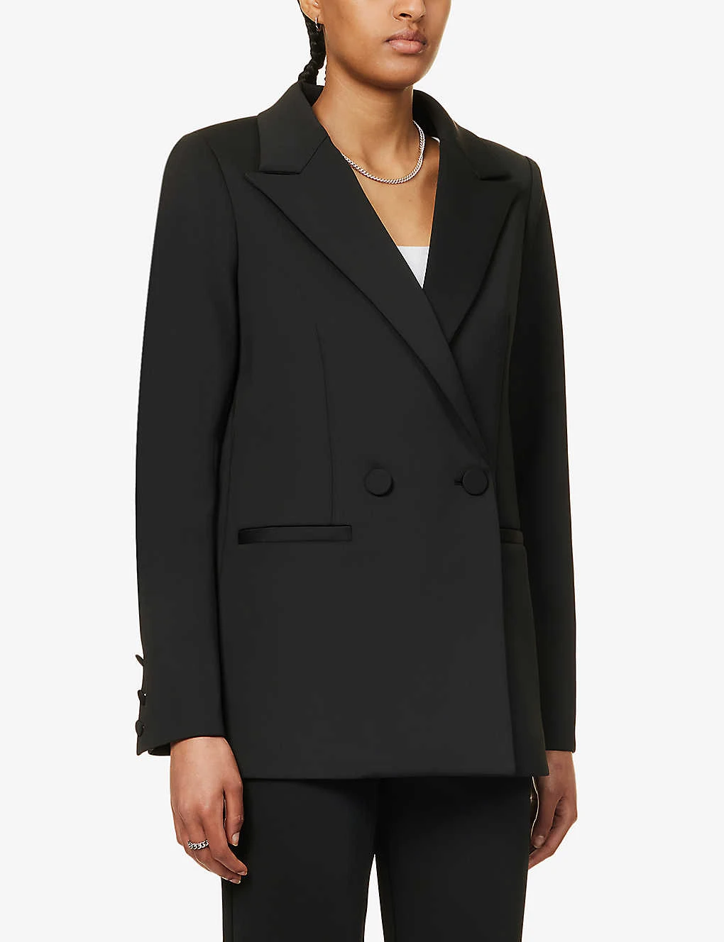 GOOD AMERICAN 2.0 Scuba Double-breasted Regular-fit Stretch-woven Blazer - Image 4