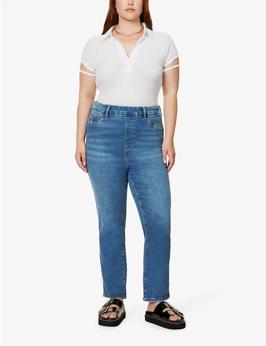 GOOD AMERICAN Pull On Straight Faded-wash Straight High-rise Stretch-denim Jeans - Image 2