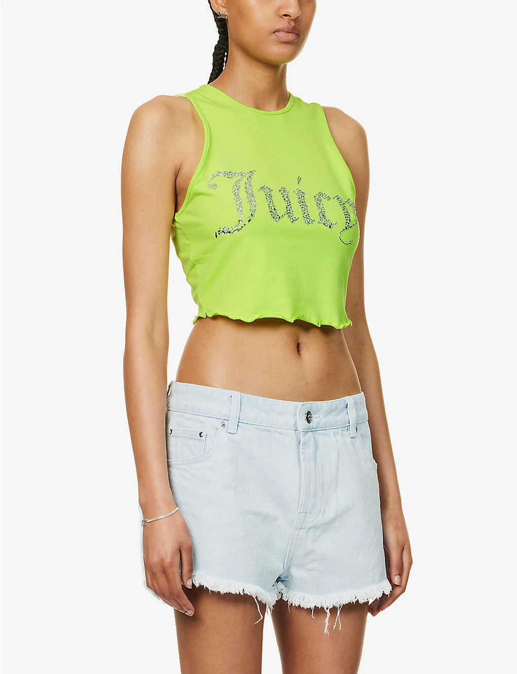Juicy Couture Rhinestone-embellished Lettuce-hem Stretch-cotton Blend Top - Image 3