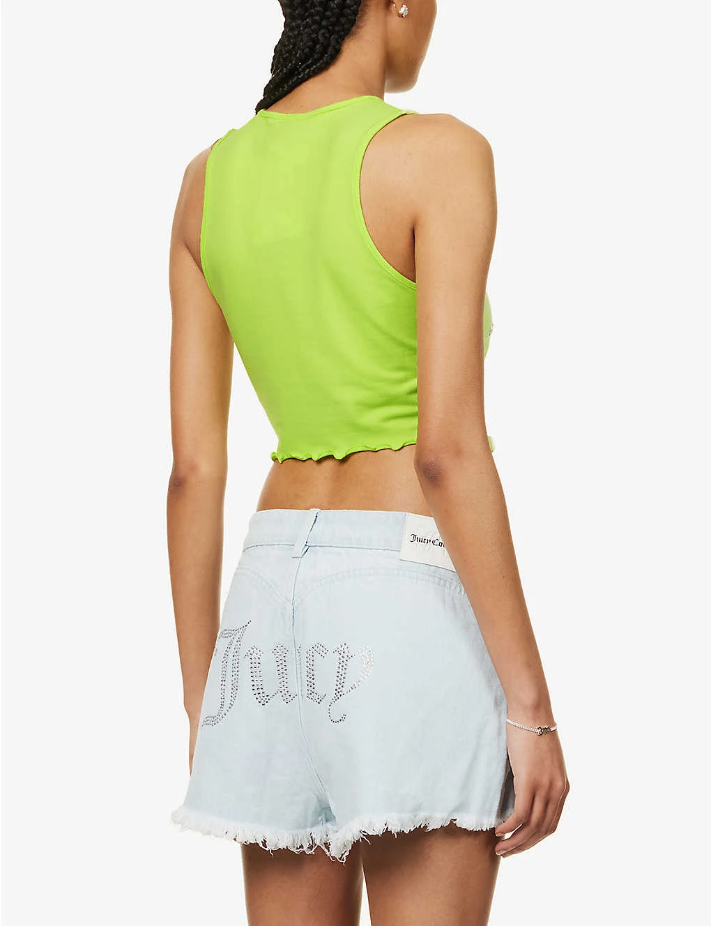 Juicy Couture Rhinestone-embellished Lettuce-hem Stretch-cotton Blend Top - Image 4