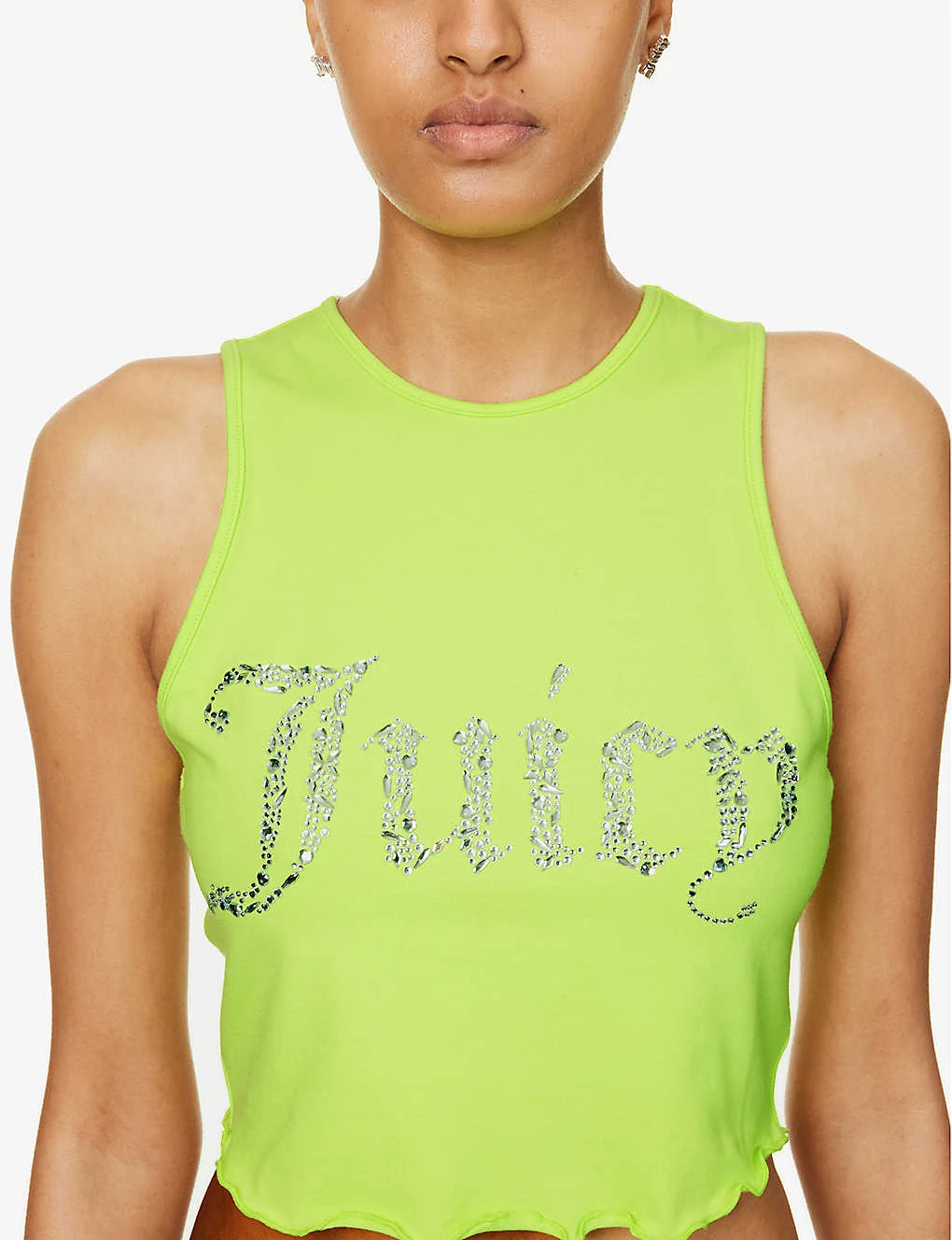 Juicy Couture Rhinestone-embellished Lettuce-hem Stretch-cotton Blend Top - Image 5