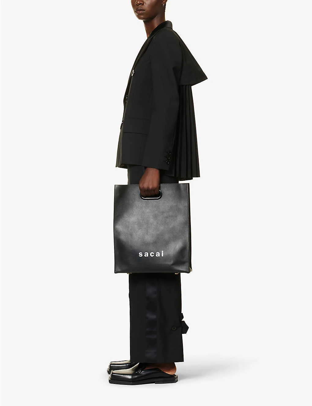 Sacai Double-breasted Pleated Woven Blazer - Image 2