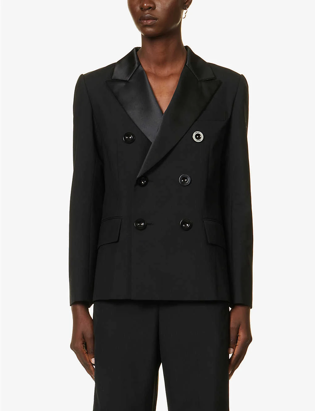 Sacai Double-breasted Pleated Woven Blazer - Image 3