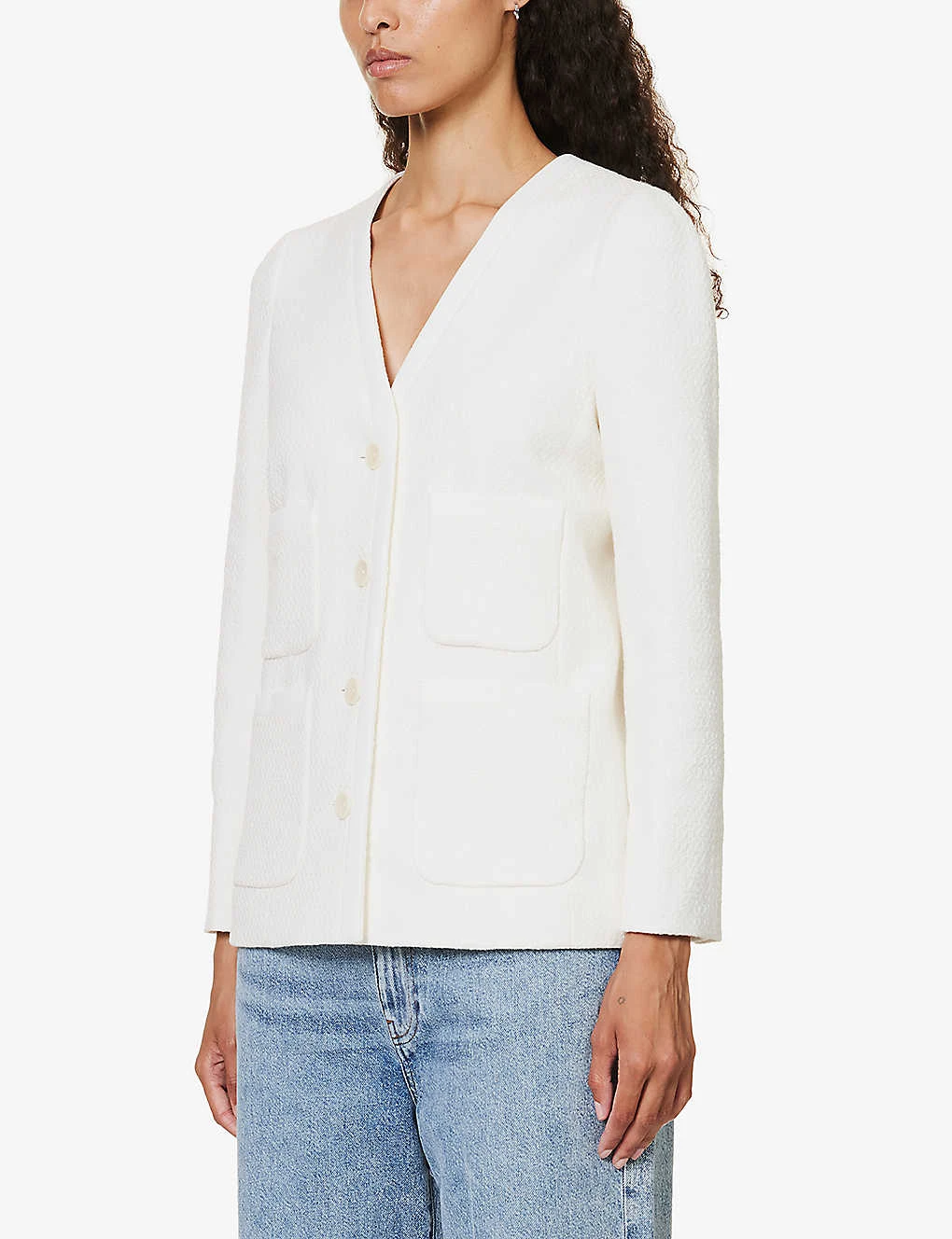 ME AND EM V-neck Stretch Cotton-blend Blazer - Image 3