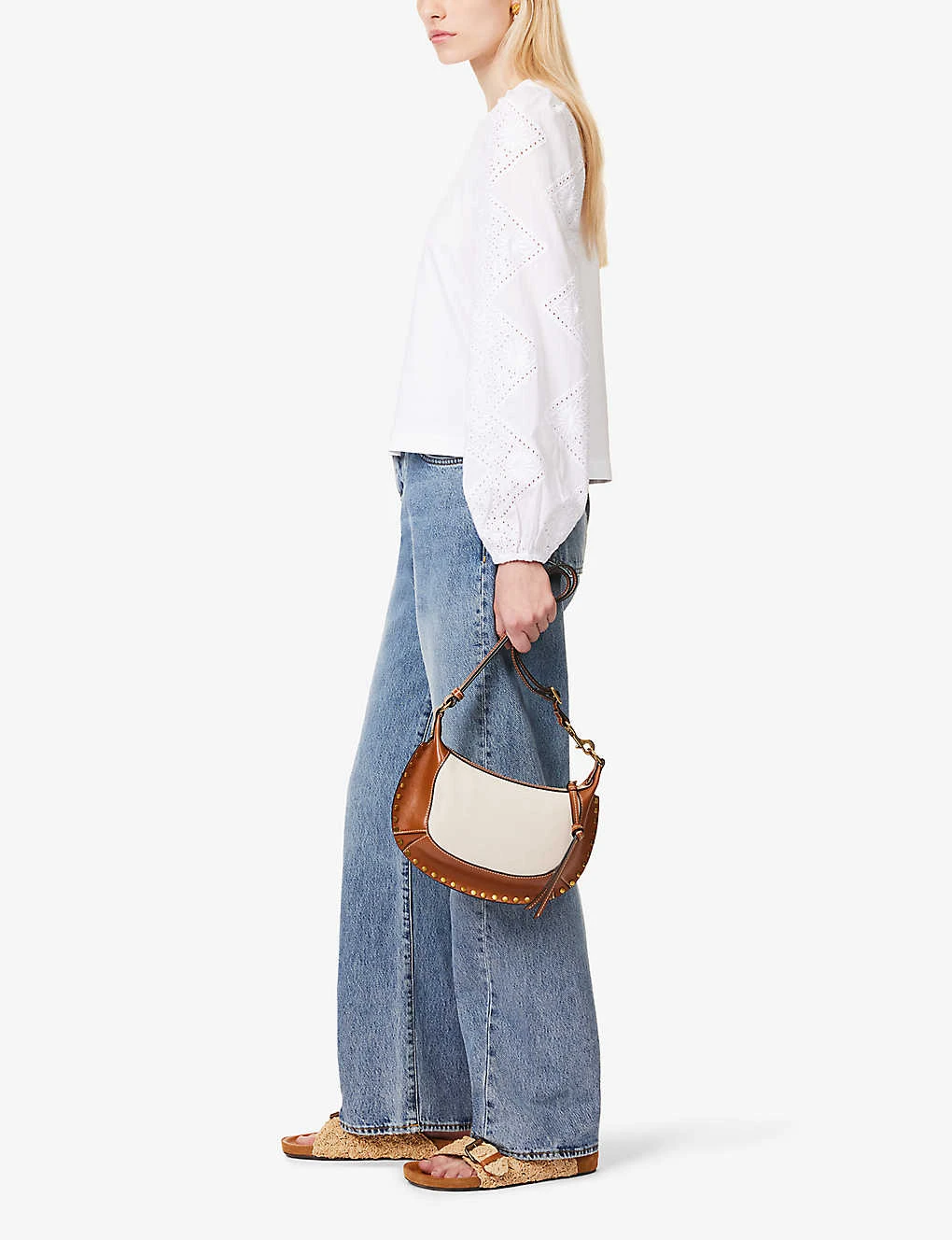 ME AND EM Round-neck Broderie-sleeved Cotton Top - Image 2