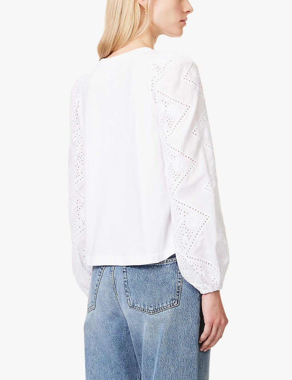 ME AND EM Round-neck Broderie-sleeved Cotton Top - Image 4