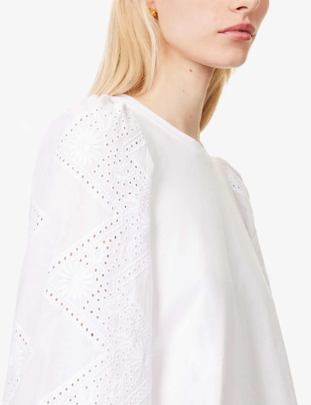 ME AND EM Round-neck Broderie-sleeved Cotton Top - Image 5