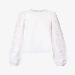 ME AND EM Round-neck Broderie-sleeved Cotton Top