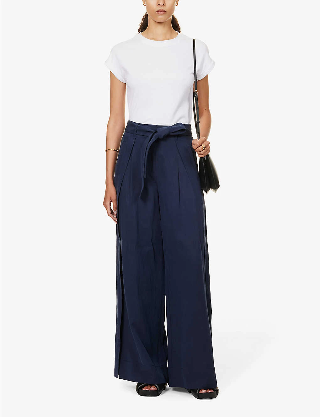 ME AND EM Belted Wide-leg High-rise Woven Trousers - Image 2