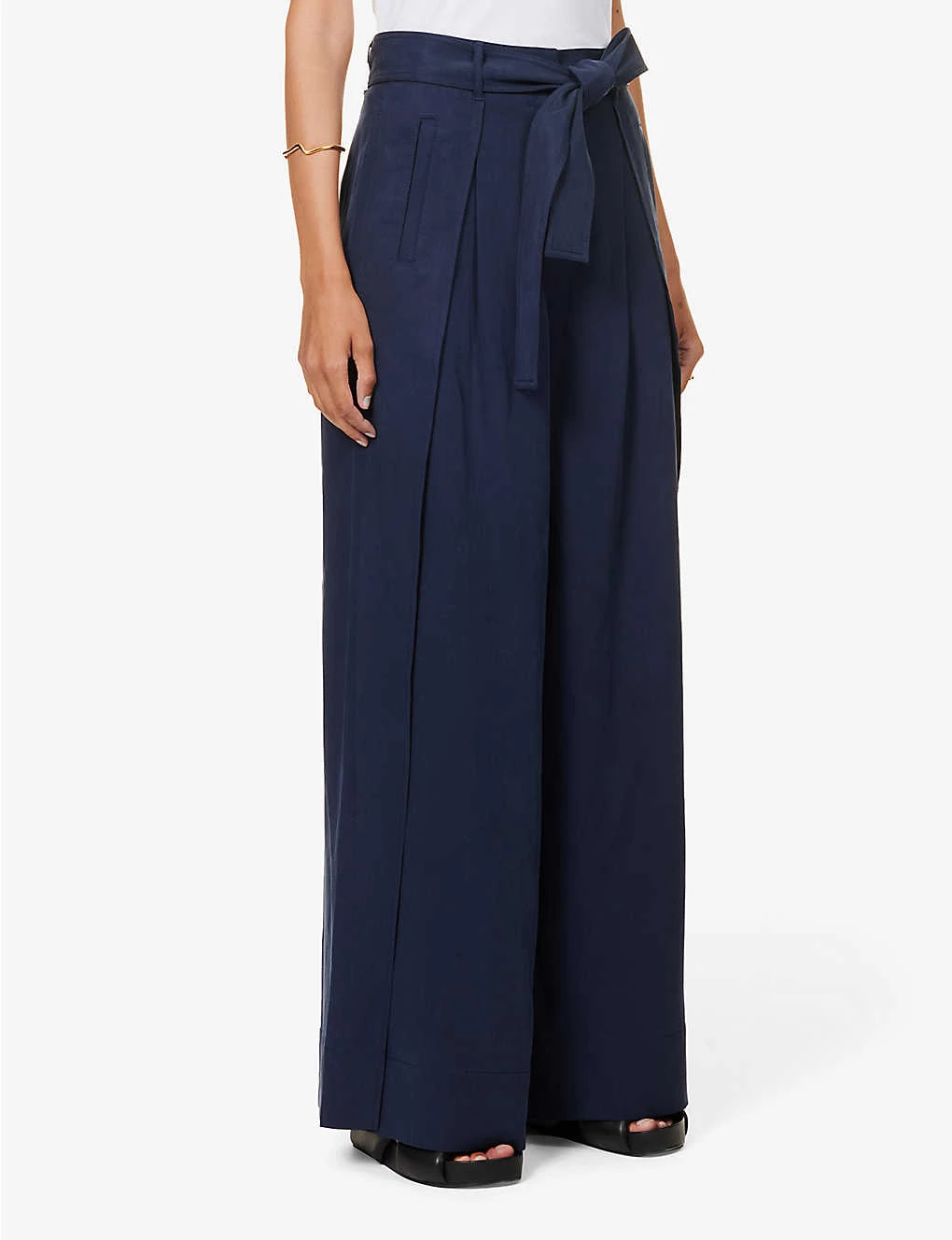 ME AND EM Belted Wide-leg High-rise Woven Trousers - Image 3