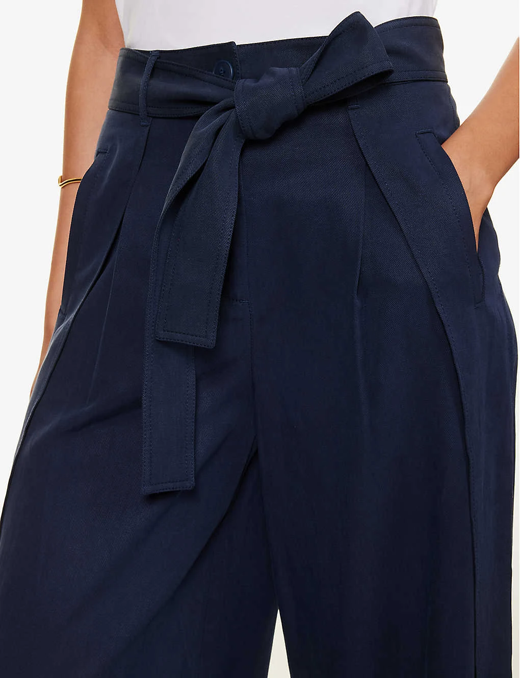 ME AND EM Belted Wide-leg High-rise Woven Trousers - Image 5