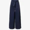 ME AND EM Belted Wide-leg High-rise Woven Trousers