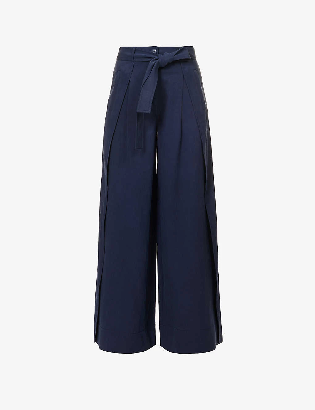 ME AND EM Belted Wide-leg High-rise Woven Trousers