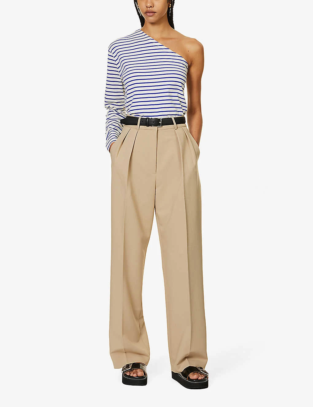 Jean Striped Asymmetric-neck Stretch-cotton Top - Image 2