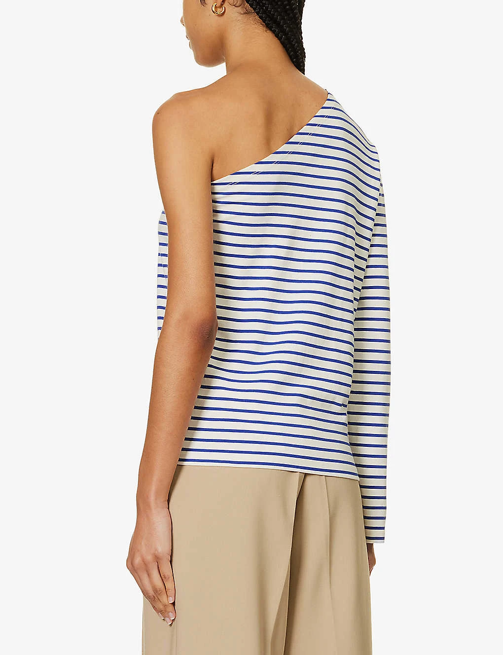 Jean Striped Asymmetric-neck Stretch-cotton Top - Image 4