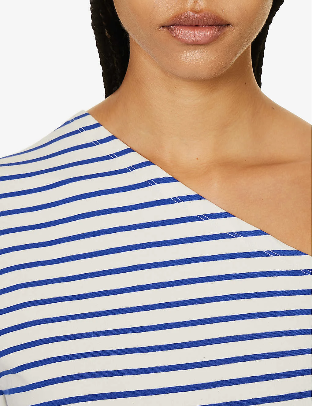 Jean Striped Asymmetric-neck Stretch-cotton Top - Image 5
