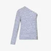 Jean Striped Asymmetric-neck Stretch-cotton Top