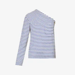 Jean Striped Asymmetric-neck Stretch-cotton Top