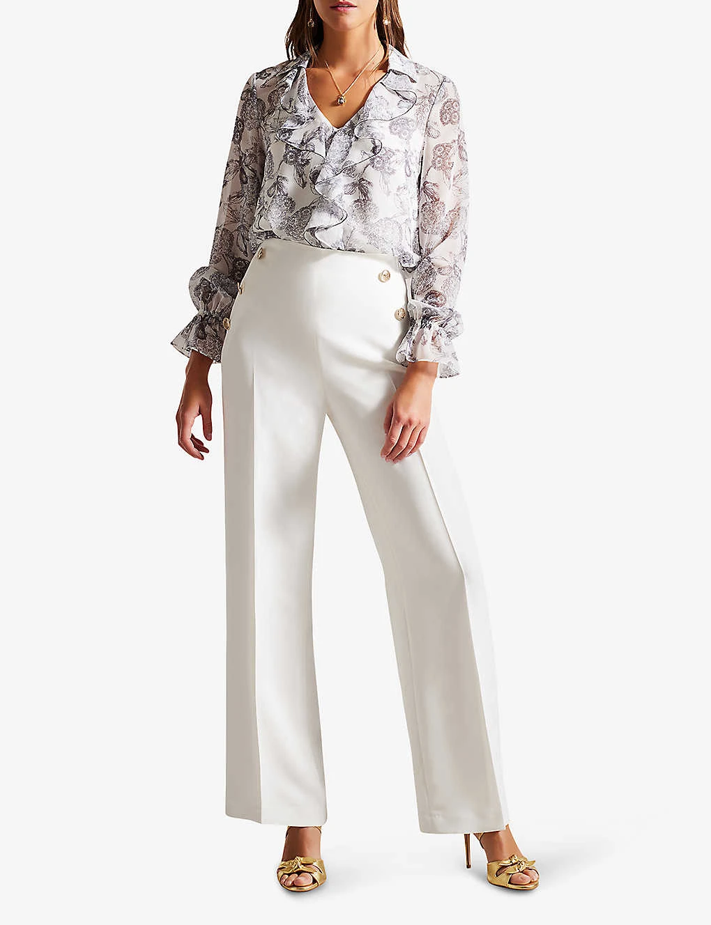 Ted Baker Llaylat Wide-leg Button-detail Twill Trousers - Image 2