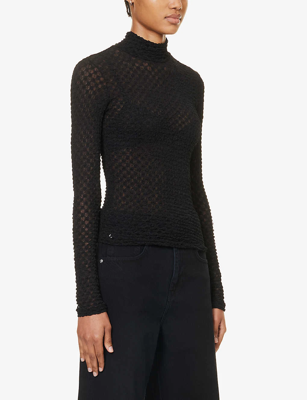 FRAME Turtleneck Semi-sheer Mesh Top - Image 3