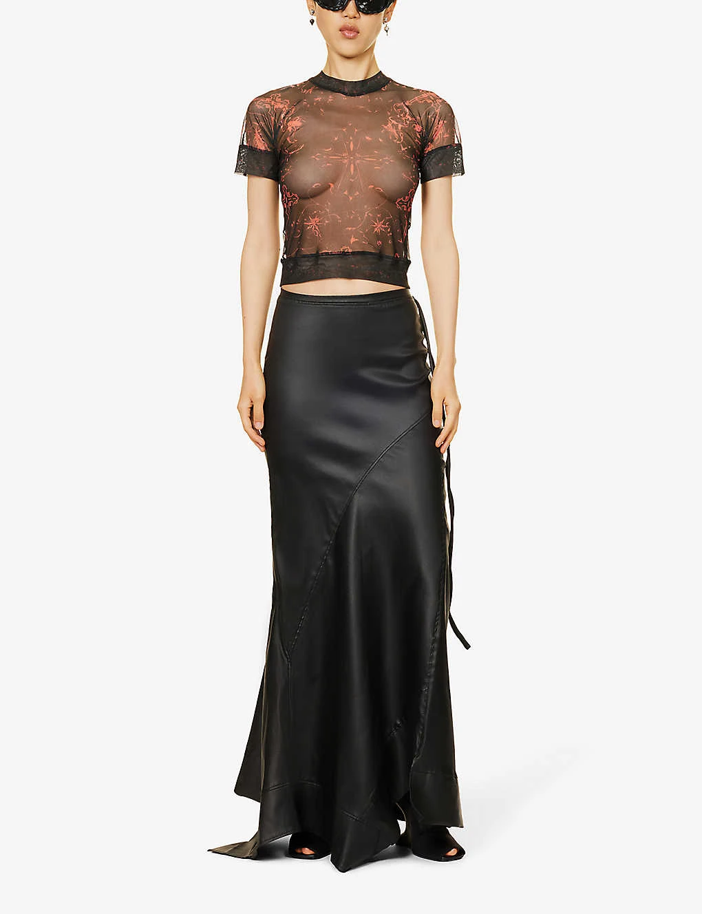 Semi-sheer Abstract-pattern Stretch-recycled Polyester Top - Image 2