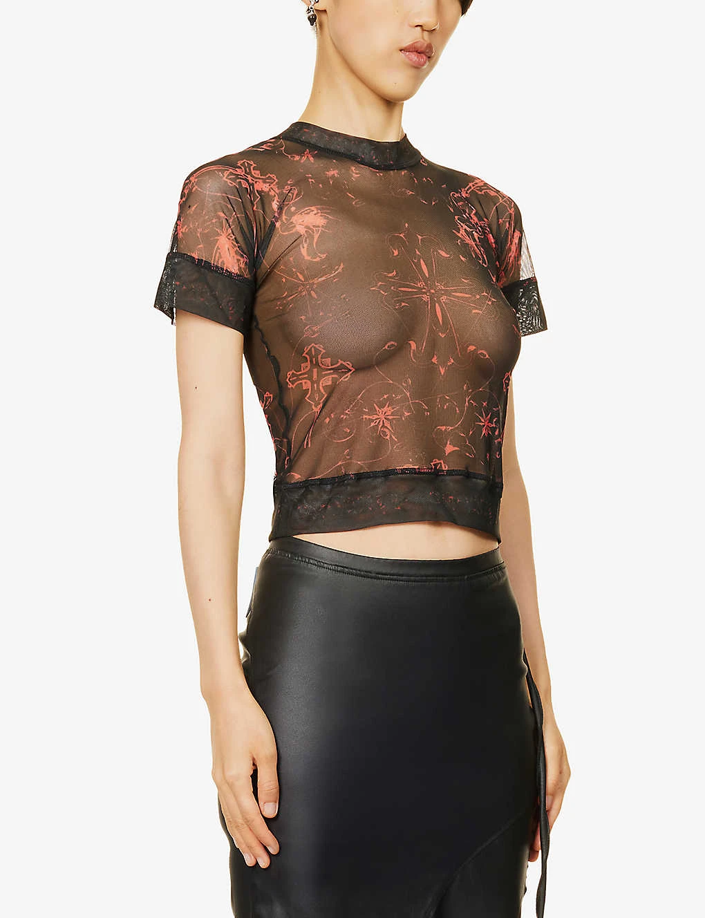 Semi-sheer Abstract-pattern Stretch-recycled Polyester Top - Image 3