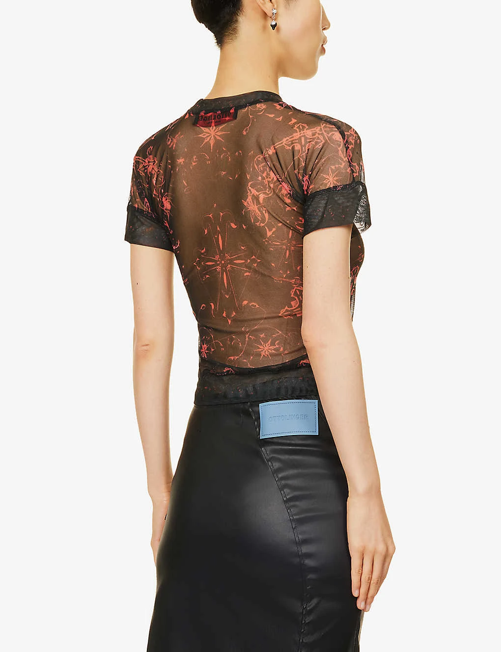 Semi-sheer Abstract-pattern Stretch-recycled Polyester Top - Image 4