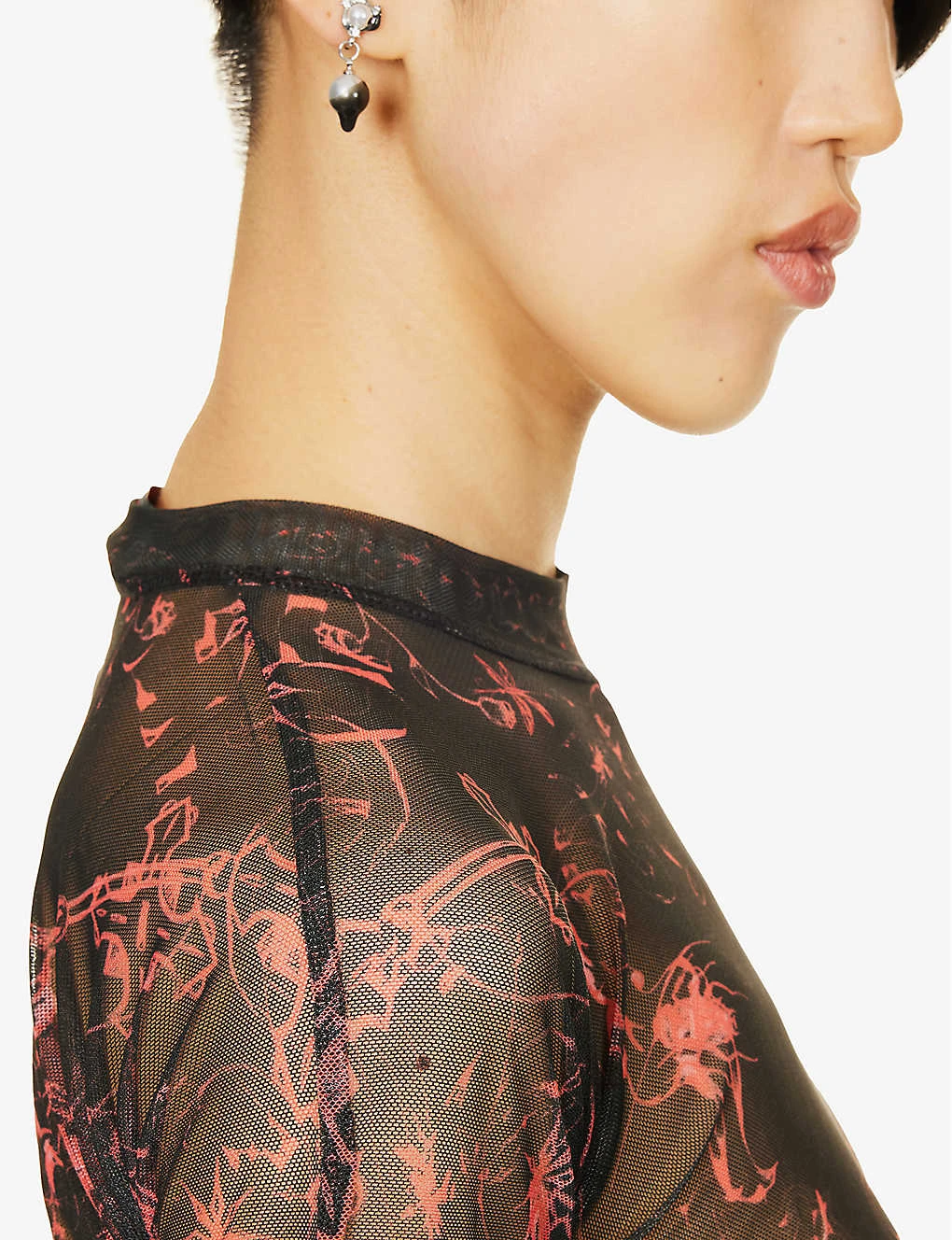 Semi-sheer Abstract-pattern Stretch-recycled Polyester Top - Image 5