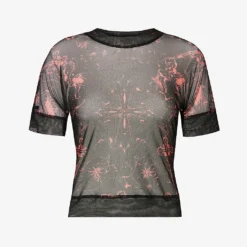 Semi-sheer Abstract-pattern Stretch-recycled Polyester Top